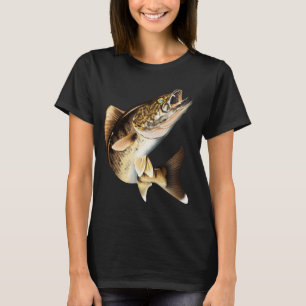 Realistische enorme walleye die springt – Trofee z T-shirt