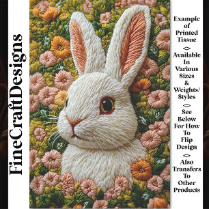 Realistische geborduurde witte konijn BZ7 Decoupag Tissuepapier