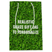 Realistische grasfoto textuur grappig helder groen medium cadeauzakje (Voorkant)