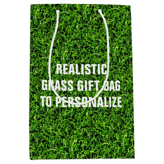 Realistische grasfoto textuur grappig helder groen medium cadeauzakje (Voorkant)