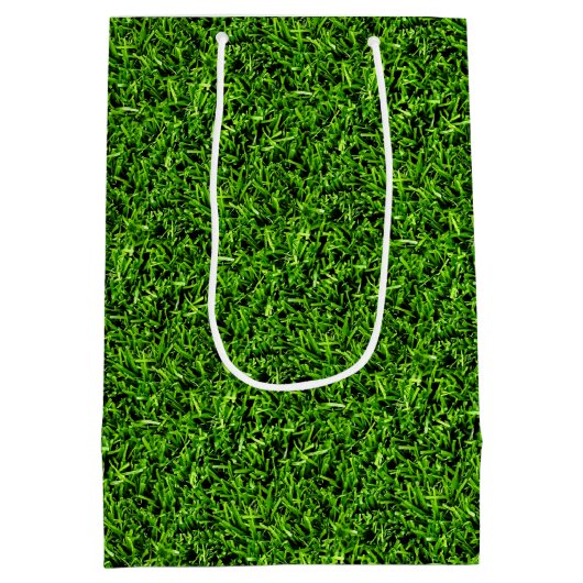 Realistische grasfoto textuur grappig helder groen medium cadeauzakje (Achterkant)