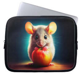 Realistische grijze muis kunstwerk gloeiende kleur laptop sleeve