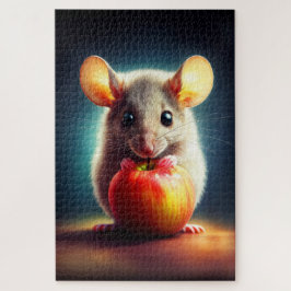 Realistische grijze muis kunstwerk gloeiende kleur legpuzzel