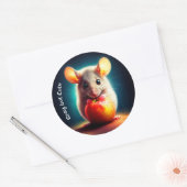 Realistische grijze muis kunstwerk gloeiende kleur ronde sticker (Envelop)