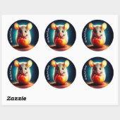 Realistische grijze muis kunstwerk gloeiende kleur ronde sticker (Vel)