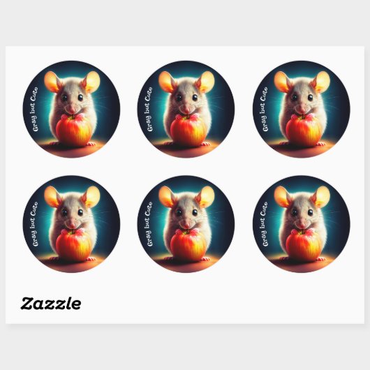 Realistische grijze muis kunstwerk gloeiende kleur ronde sticker (Vel)