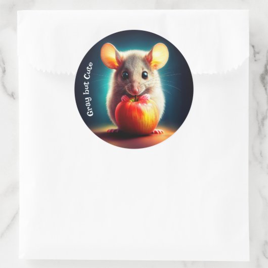 Realistische grijze muis kunstwerk gloeiende kleur ronde sticker (Tas)