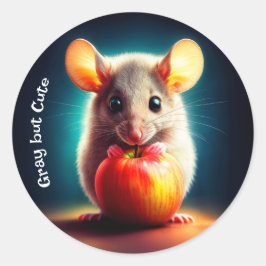 Realistische grijze muis kunstwerk gloeiende kleur ronde sticker