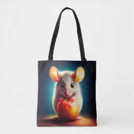 Realistische grijze muis kunstwerk gloeiende kleur tote bag