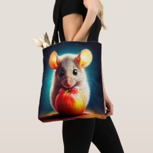 Realistische grijze muis kunstwerk gloeiende kleur tote bag