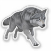 Realistische Grijze Wolf 3D Digitale Kunst Uitgest Sticker (Voorkant)