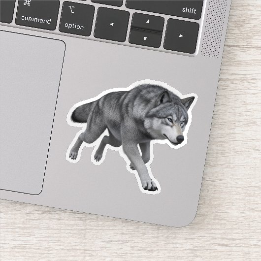 Realistische Grijze Wolf 3D Digitale Kunst Uitgest Sticker (Detail)