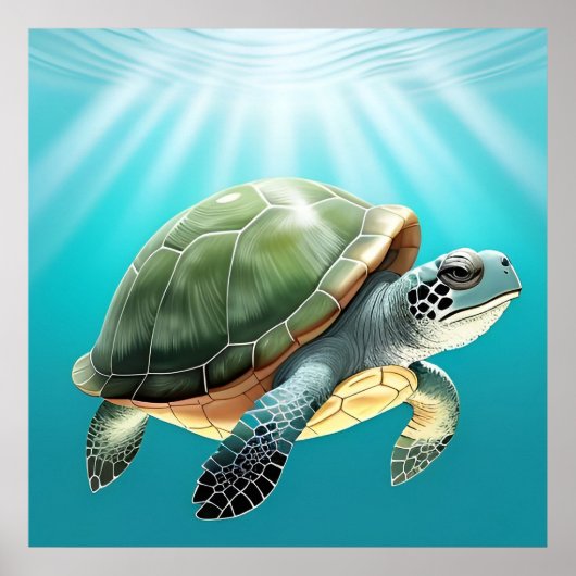 Realistische Groene Schildpad Poster (Voorkant)
