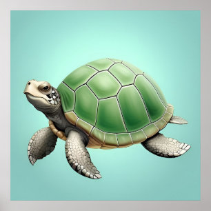 Realistische Groene Schildpad Poster