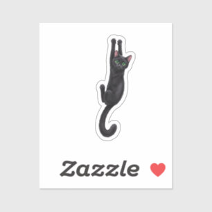 Realistische hangende zwarte kat groene ogen kunst sticker