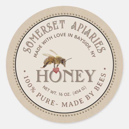 Realistische honingbij met hart op Kraft Honey Lab Ronde Sticker (Voorkant)