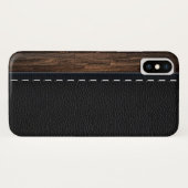 Realistische hout- en gestikte leertstructuur Case-Mate iPhone case (Achterkant (horizontaal))