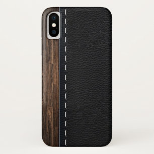 Realistische hout- en gestikte leertstructuur Case-Mate iPhone case