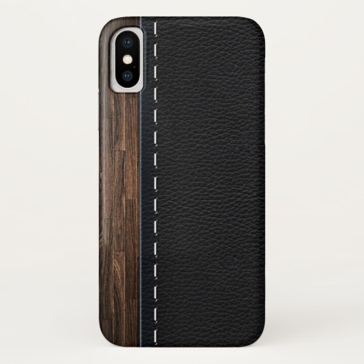 Realistische hout- en gestikte leertstructuur Case-Mate iPhone case (Achterkant)