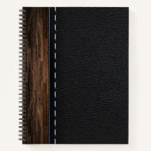 Realistische houten en gestikte leertextuur notitieboek (Voorkant)