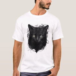 realistische illustratie van een zwarte kat t-shirt