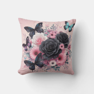 Realistische img van boeket bloemen w / vlinders kussen