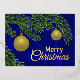 Realistische kerstboom met gouden decor folie feestdagen briefkaart