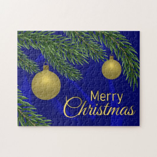 Realistische kerstboom met gouden decor legpuzzel (Horizontaal)