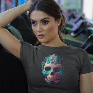 Realistische Mexicaanse dag van de dode-dames sche T-shirt