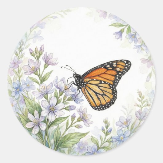 Realistische Monarchvlinder Bloem Ronde Sticker (Voorkant)