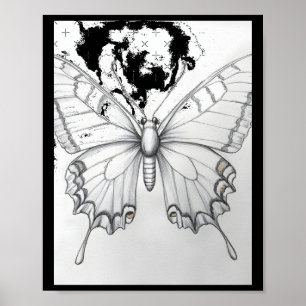 Realistische Monarchvlinder Potlood Tekening Stick Poster