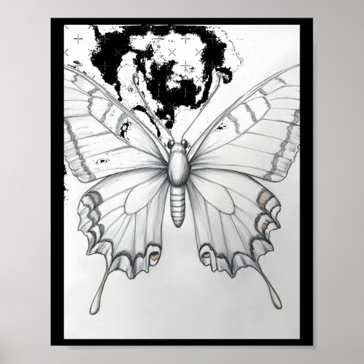 Realistische Monarchvlinder Potlood Tekening Stick Poster (Voorkant)