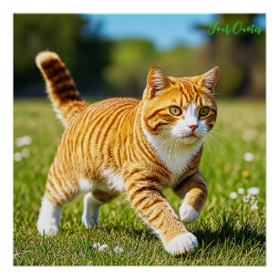 Realistische oranje tabbykat in zonnige weide perfect poster