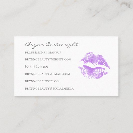 Realistische Paarse Kus Print Lips Make-up Visitekaartje (Achterkant)