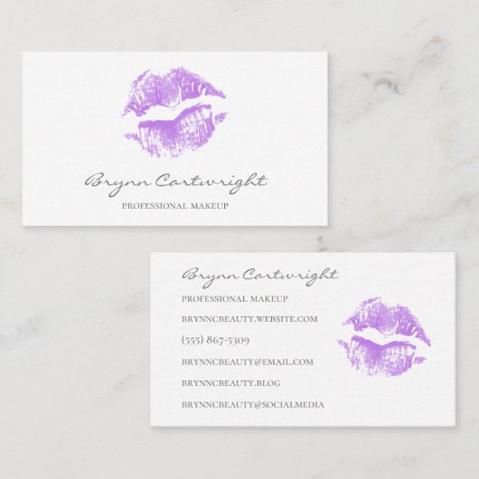 Realistische Paarse Kus Print Lips Make-up Visitekaartje (Voorkant / Achterkant)