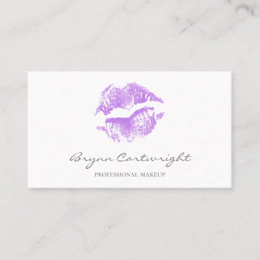 Realistische Paarse Kus Print Lips Make-up Visitekaartje (Voorkant)