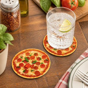 Realistische Pepperoni Pizza Ronde Kartonnen Onderzetter