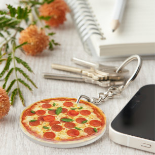 Realistische Pepperoni Pizza Ronde Sleutelhanger