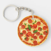 Realistische Pepperoni Pizza Ronde Sleutelhanger (Voorkant)