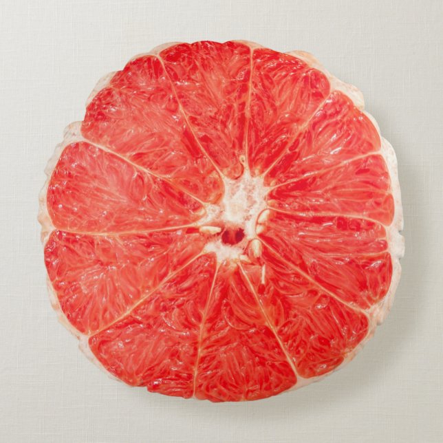 Realistische roze grapefruitplak rond kussen (Voorkant)