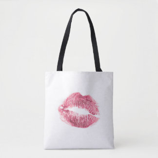Realistische roze lippen, geïsoleerde kus tote bag