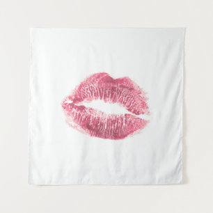 Realistische roze lippen, geïsoleerde kus wandkleed