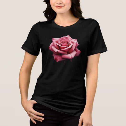Realistische roze rozenbloesem Tri-Blend shirt (Voorkant)