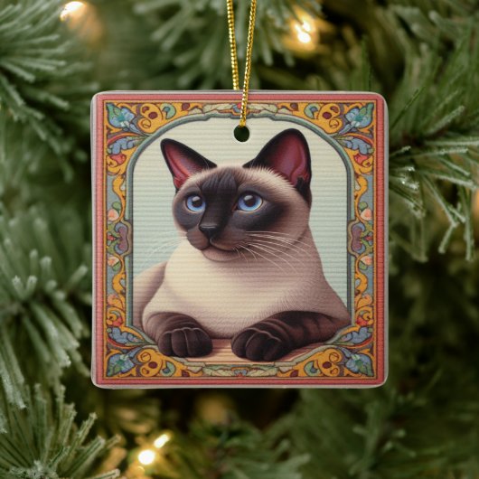Realistische Schattigee Siamese kat Kleurrijke Blo Keramisch Ornament (Boom)
