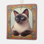 Realistische Schattigee Siamese kat Kleurrijke Blo Keramisch Ornament (Links)