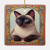 Realistische Schattigee Siamese kat Kleurrijke Blo Keramisch Ornament (Achterkant)