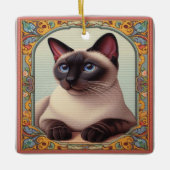 Realistische Schattigee Siamese kat Kleurrijke Blo Keramisch Ornament (Voorkant)