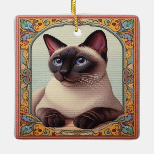 Realistische Schattigee Siamese kat Kleurrijke Blo Keramisch Ornament (Voorkant)