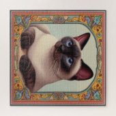 Realistische Schattigee Siamese kat Kleurrijke Blo Legpuzzel (Horizontaal)