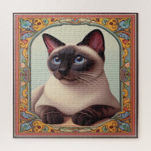 Realistische Schattigee Siamese kat Kleurrijke Blo Legpuzzel (Verticaal)
